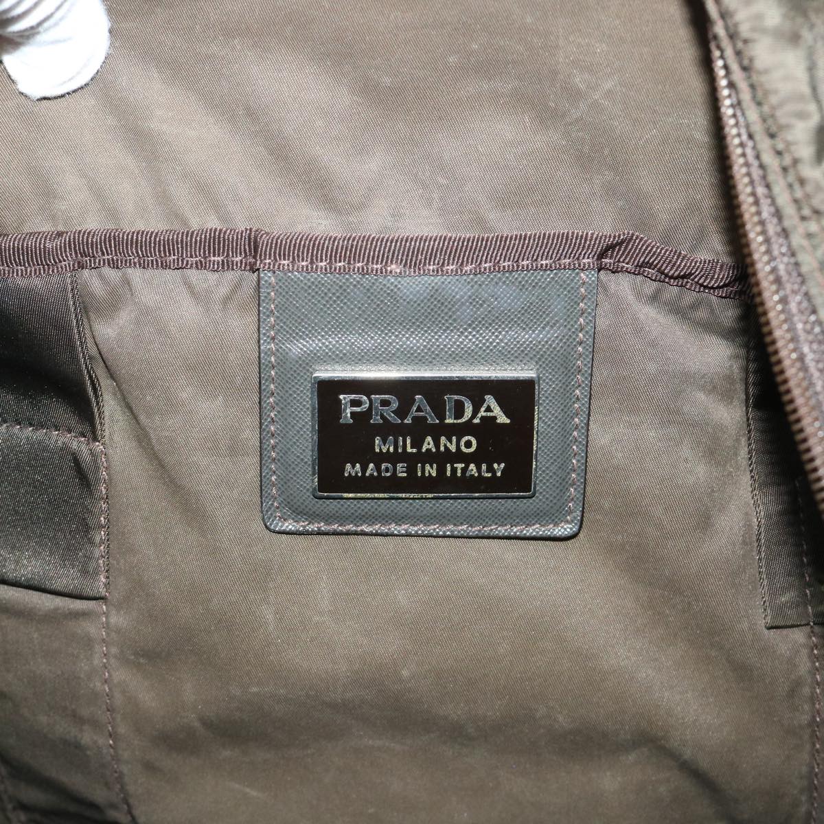 PRADA Boston Bag Nylon Khaki Brown Auth bs7341