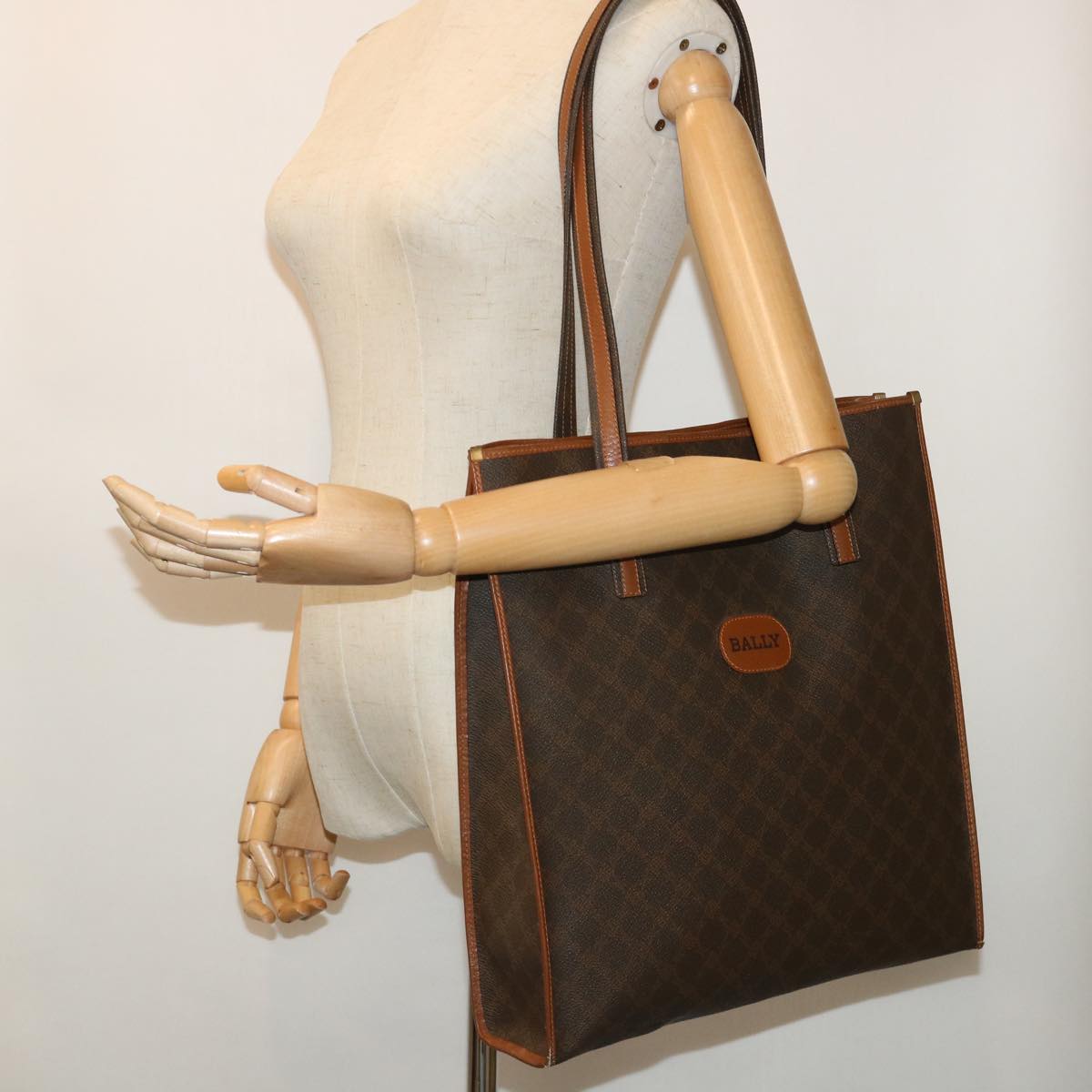 BALLY Tote Bag PVC Leather Brown Auth bs7388