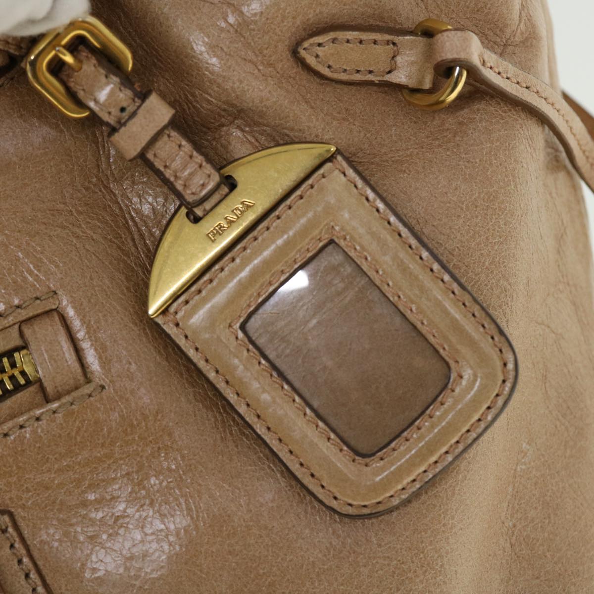 PRADA Shoulder Bag Leather Beige Auth bs7414