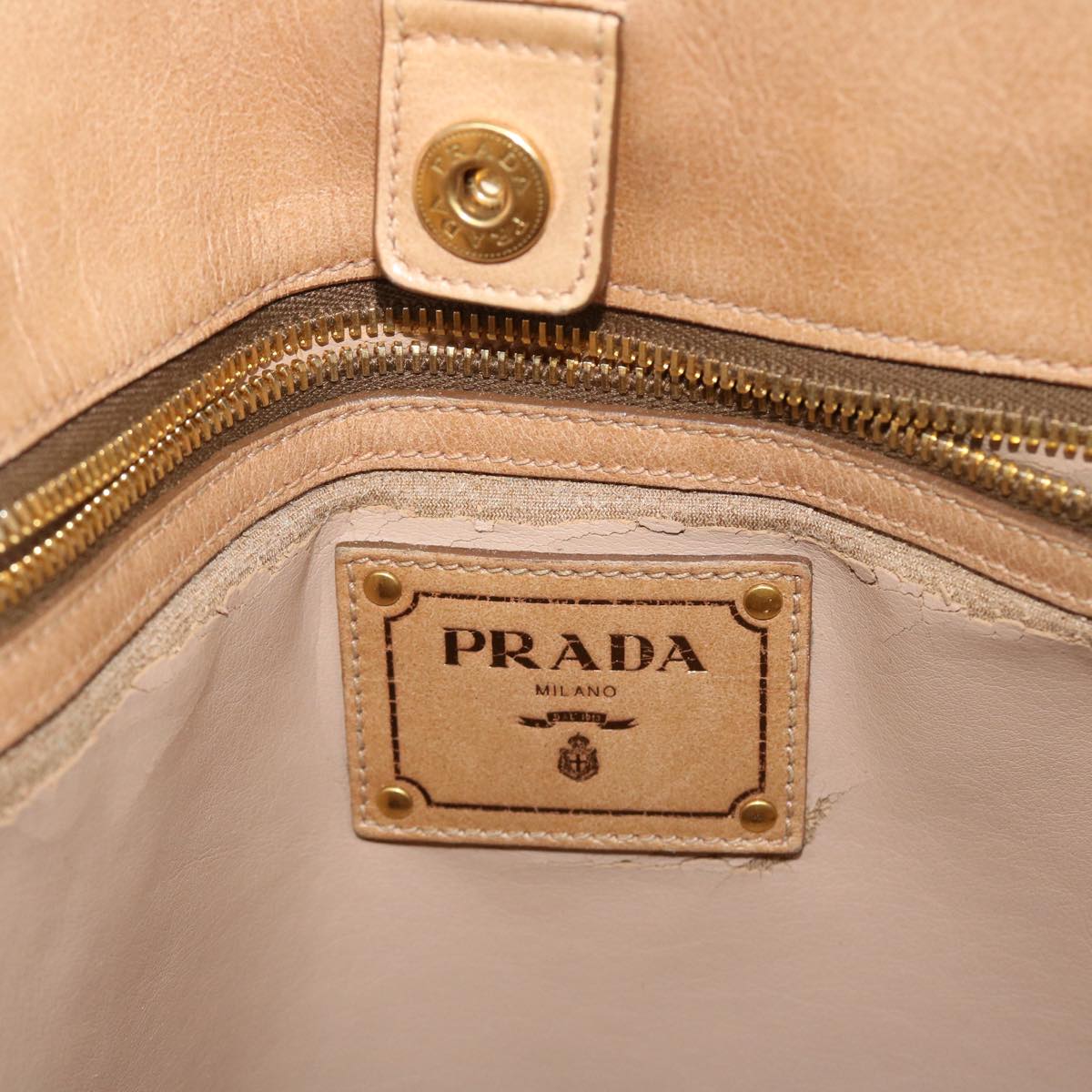 PRADA Shoulder Bag Leather Beige Auth bs7414