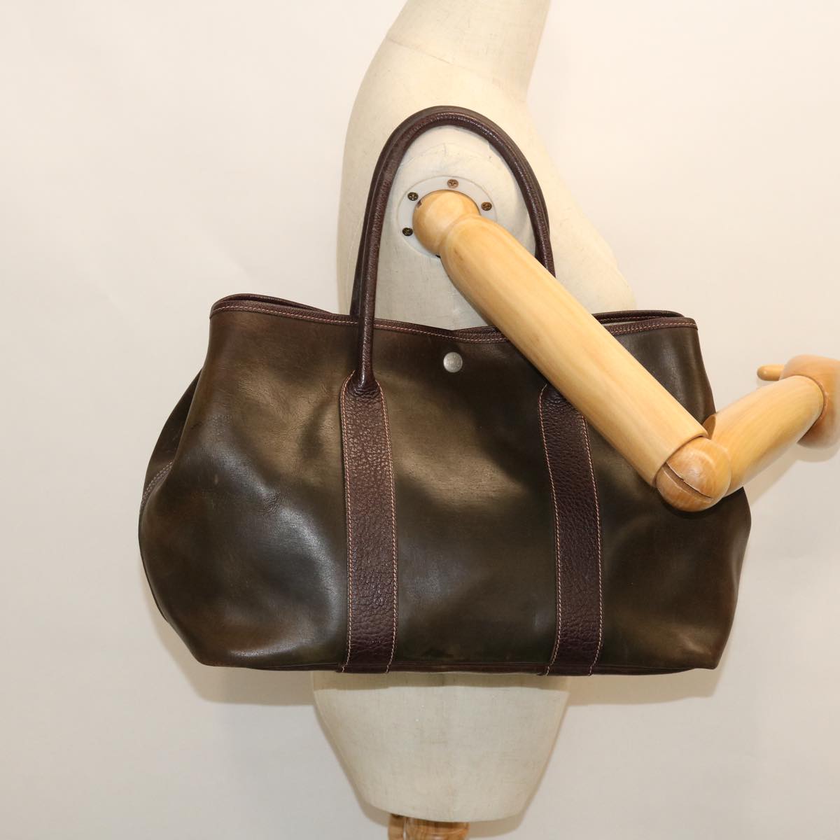 HERMES Garden Party PM Tote Bag Leather Brown Auth bs7423