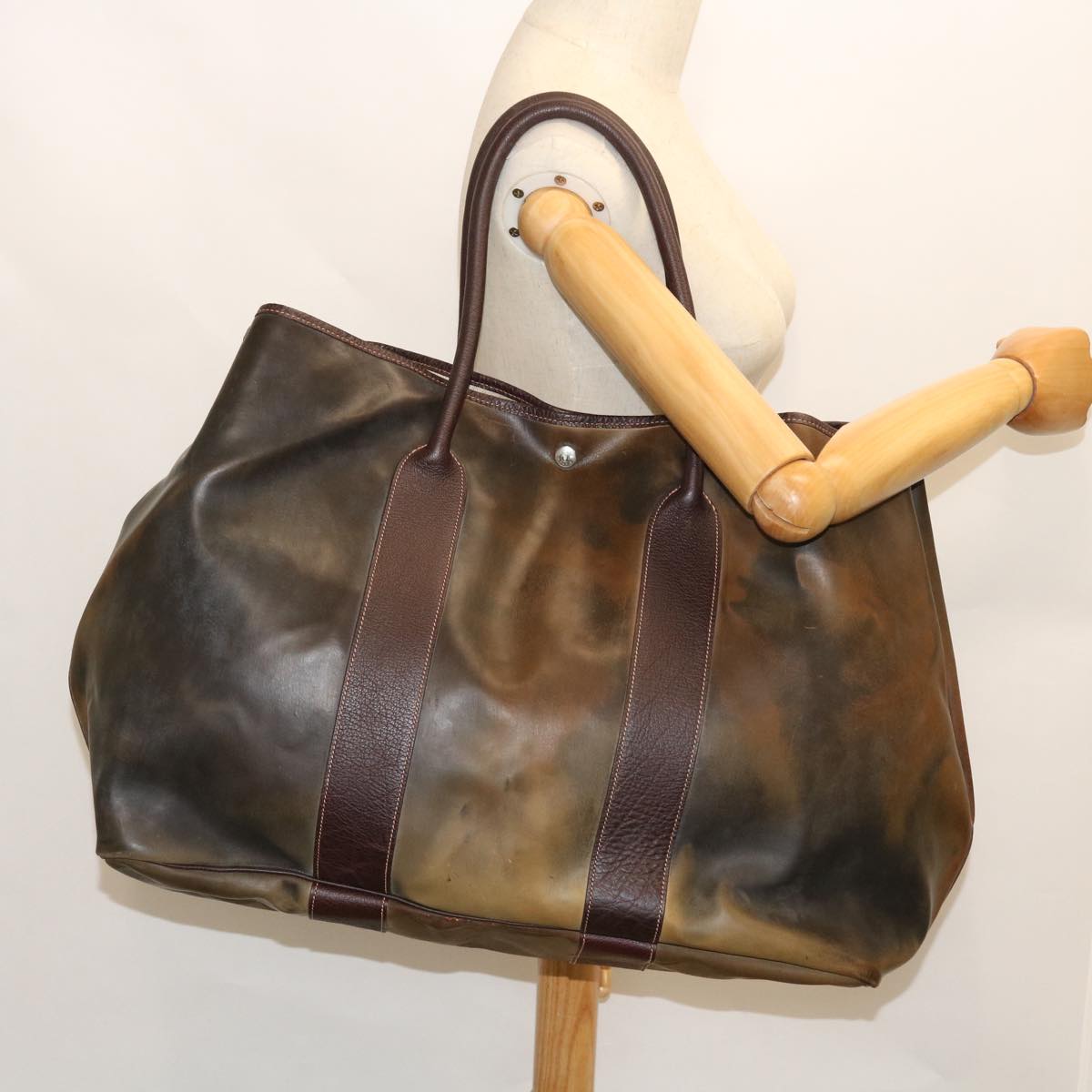 HERMES Garden Party GM Tote Bag Leather Amazonia Brown Auth bs7472