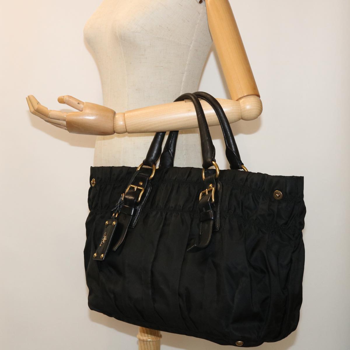 PRADA Hand Bag Nylon Black Auth bs7499