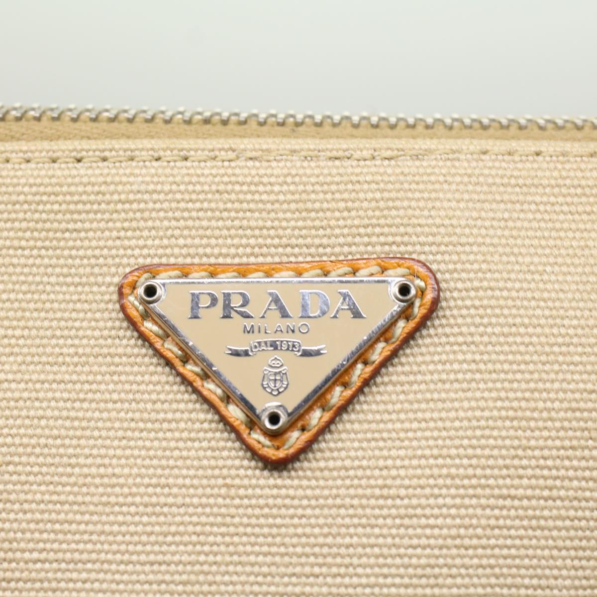 PRADA Hand Bag Canvas Leather Beige Auth bs7557