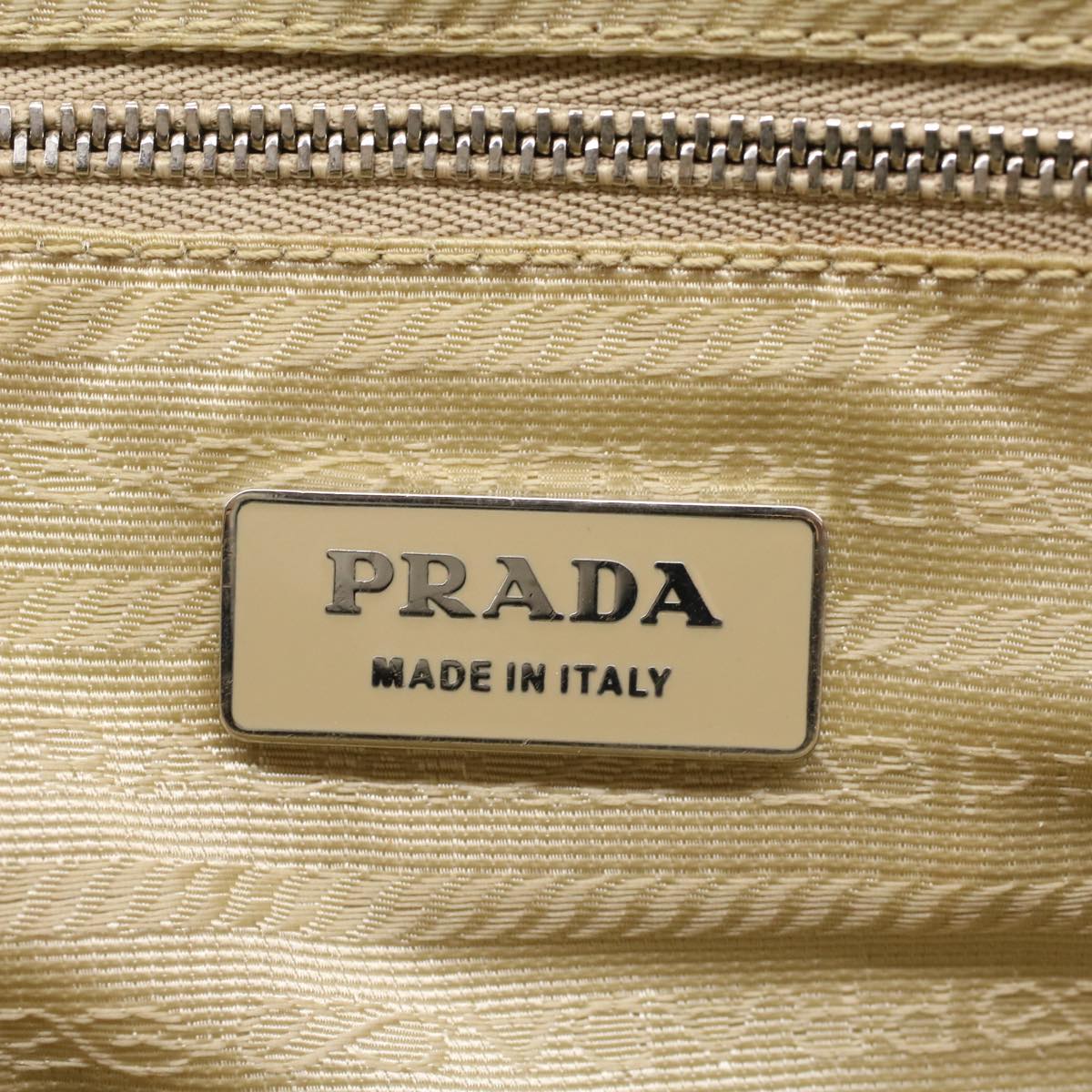 PRADA Hand Bag Canvas Leather Beige Auth bs7557