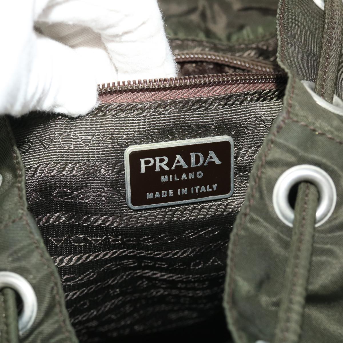 PRADA Backpack Nylon Khaki Auth bs7575