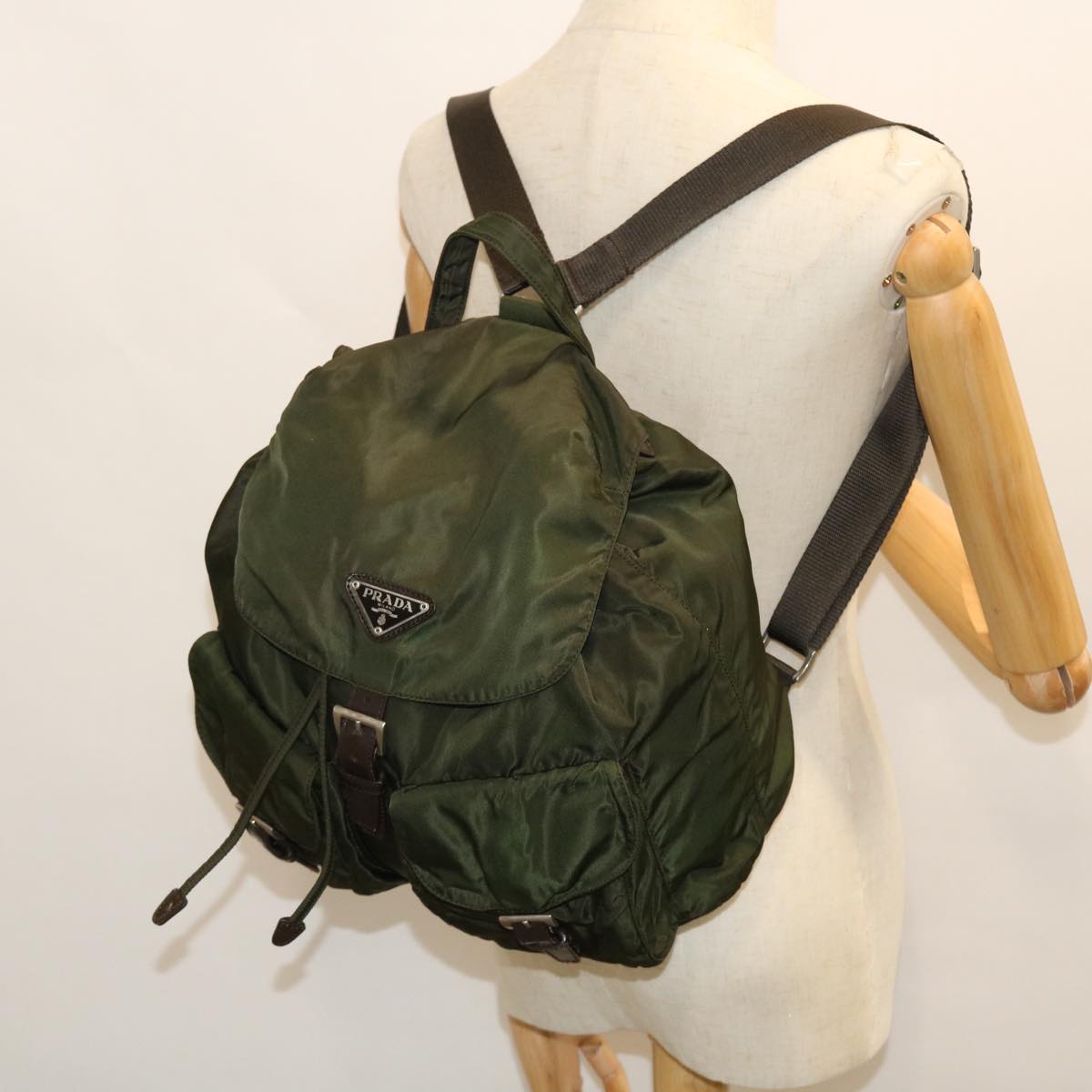 PRADA Backpack Nylon Khaki Auth bs7575