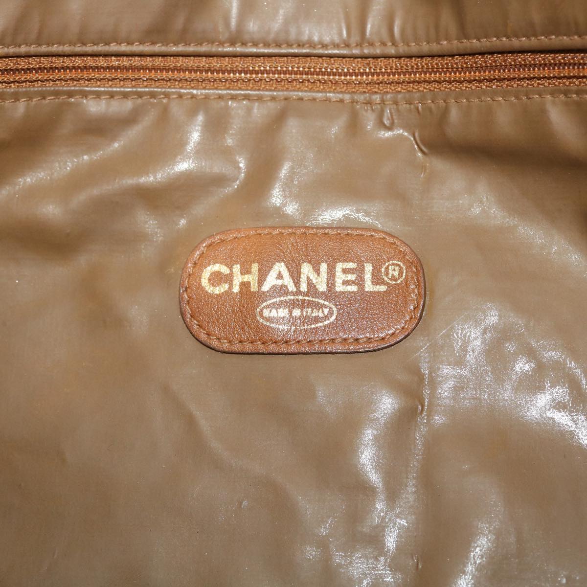 CHANEL Chain Shoulder Bag Patent leather Brown CC Auth bs7578