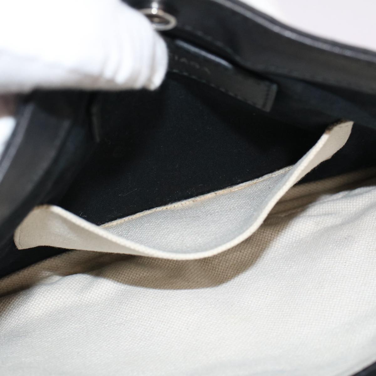 BALENCIAGA Shoulder Bag Canvas White Black Auth bs7585