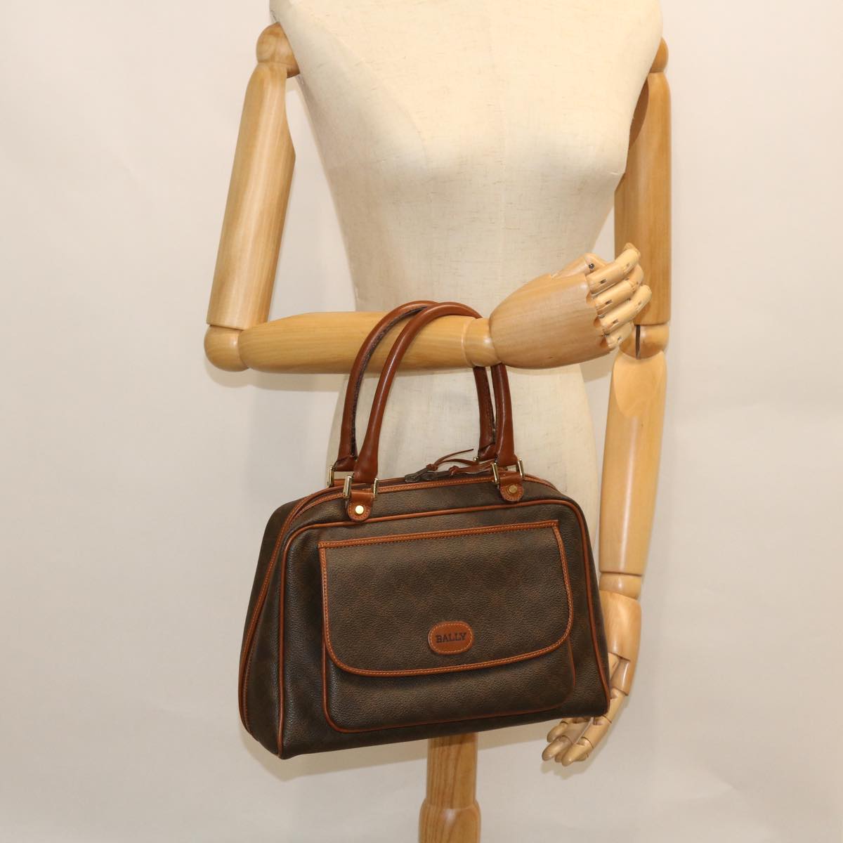 BALLY Hand Bag PVC Leather Brown Auth bs7618