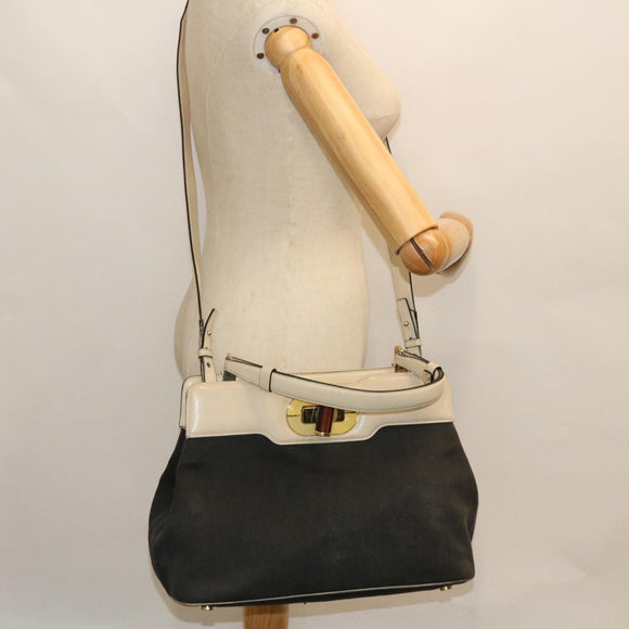 BVLGARI Isabella Rossellini Shoulder Bag Canvas 2way Black Auth bs7634