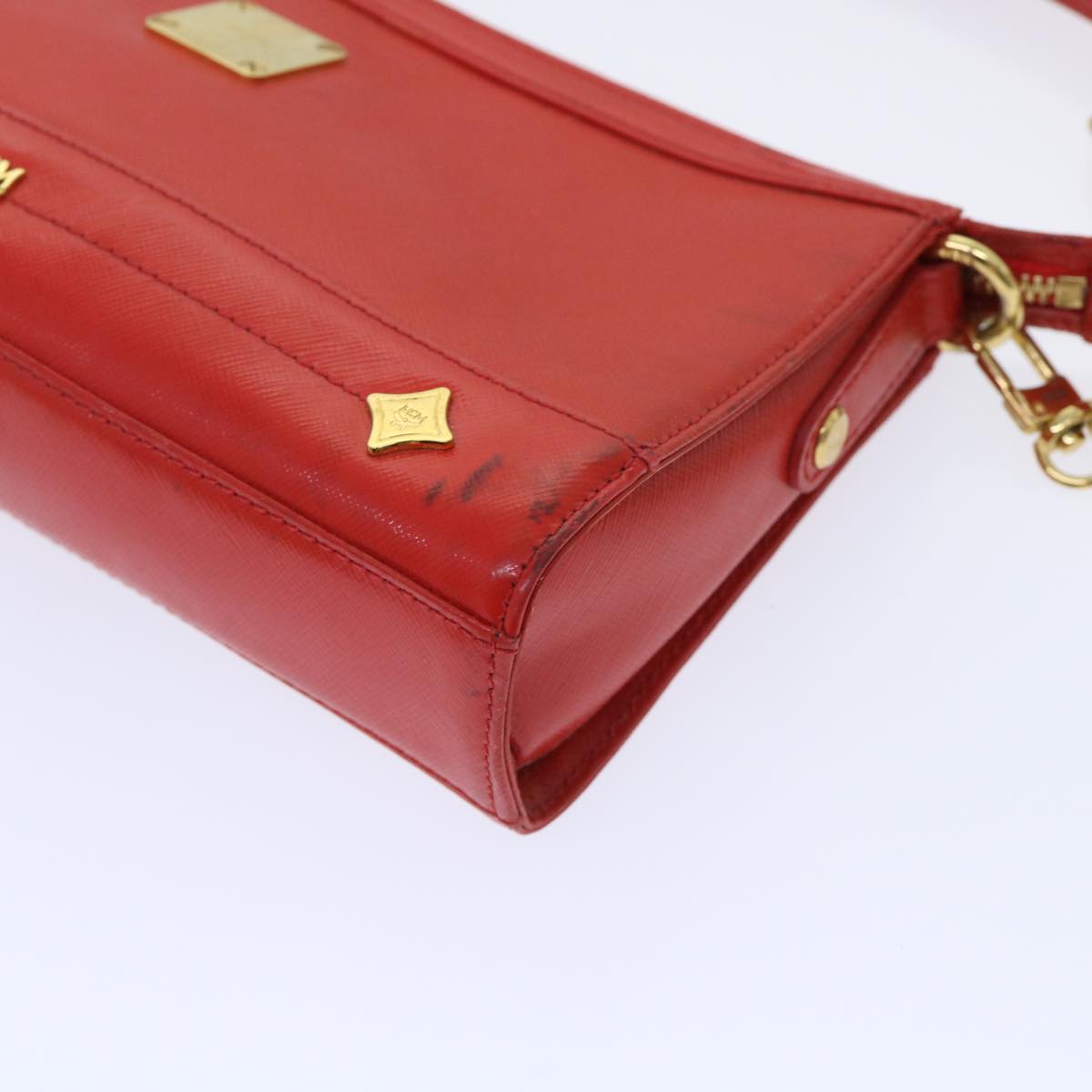 MCM Shoulder Bag Canvas Leather 2Set Red Beige Auth bs7647