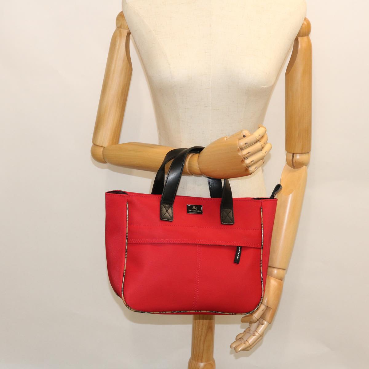 BURBERRY Hand Bag Nylon Red Auth bs7648