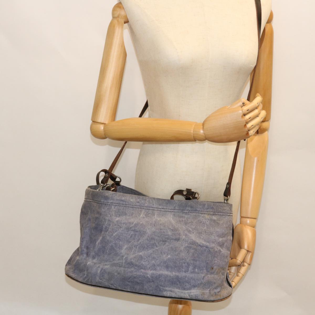 BURBERRY Blue Label Shoulder Bag Canvas 2way Blue Auth bs7649