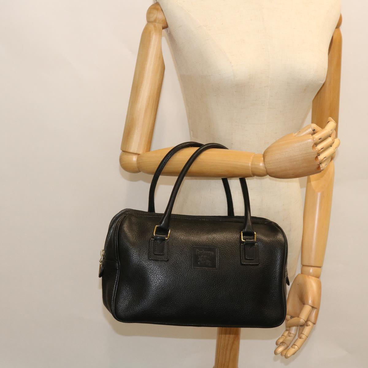 Burberrys Hand Bag Leather Black Auth bs7653