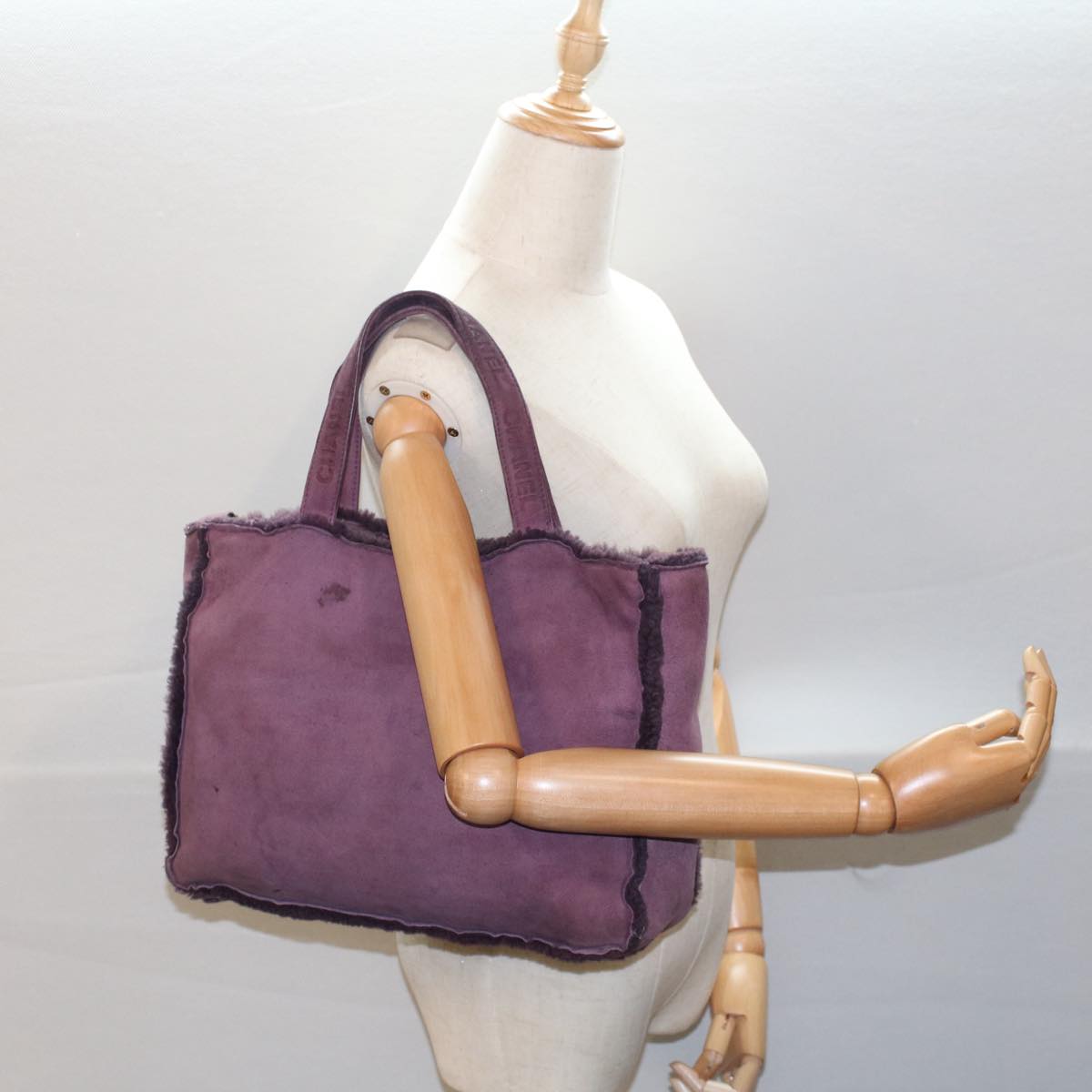 CHANEL Hand Bag Mouton Purple CC Auth bs7682