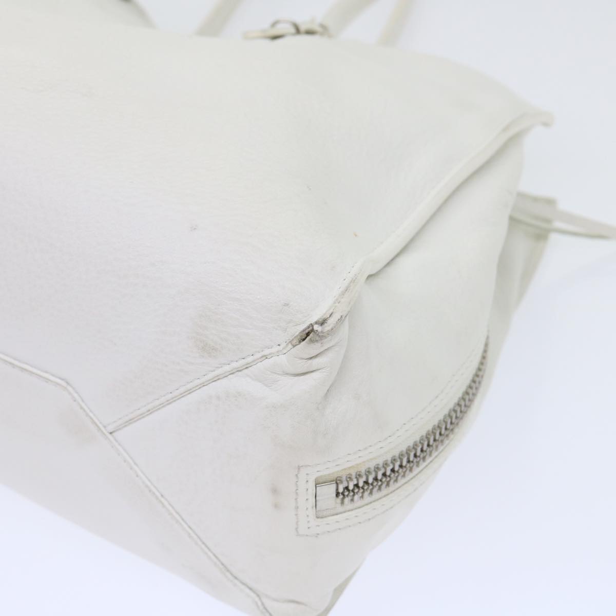 BALENCIAGA Paper Hand Bag Leather White 432596 Auth bs7729