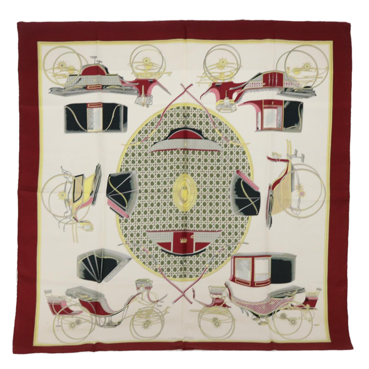 HERMES Carre 90 LES VOITURES A TRANSFORMATION Scarf Silk Red Auth bs7744