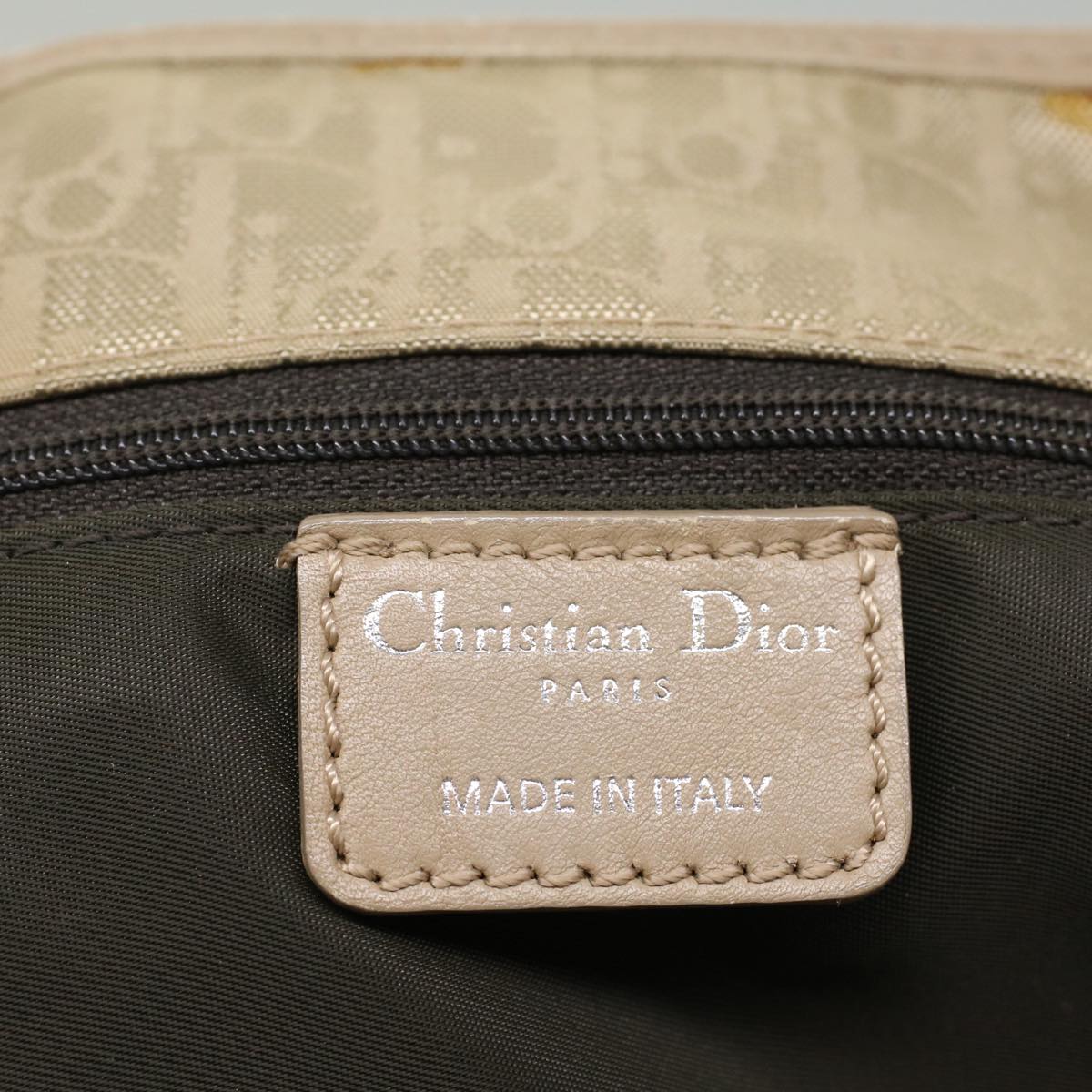 Christian Dior Trotter Canvas Shoulder Bag Beige Auth bs7762