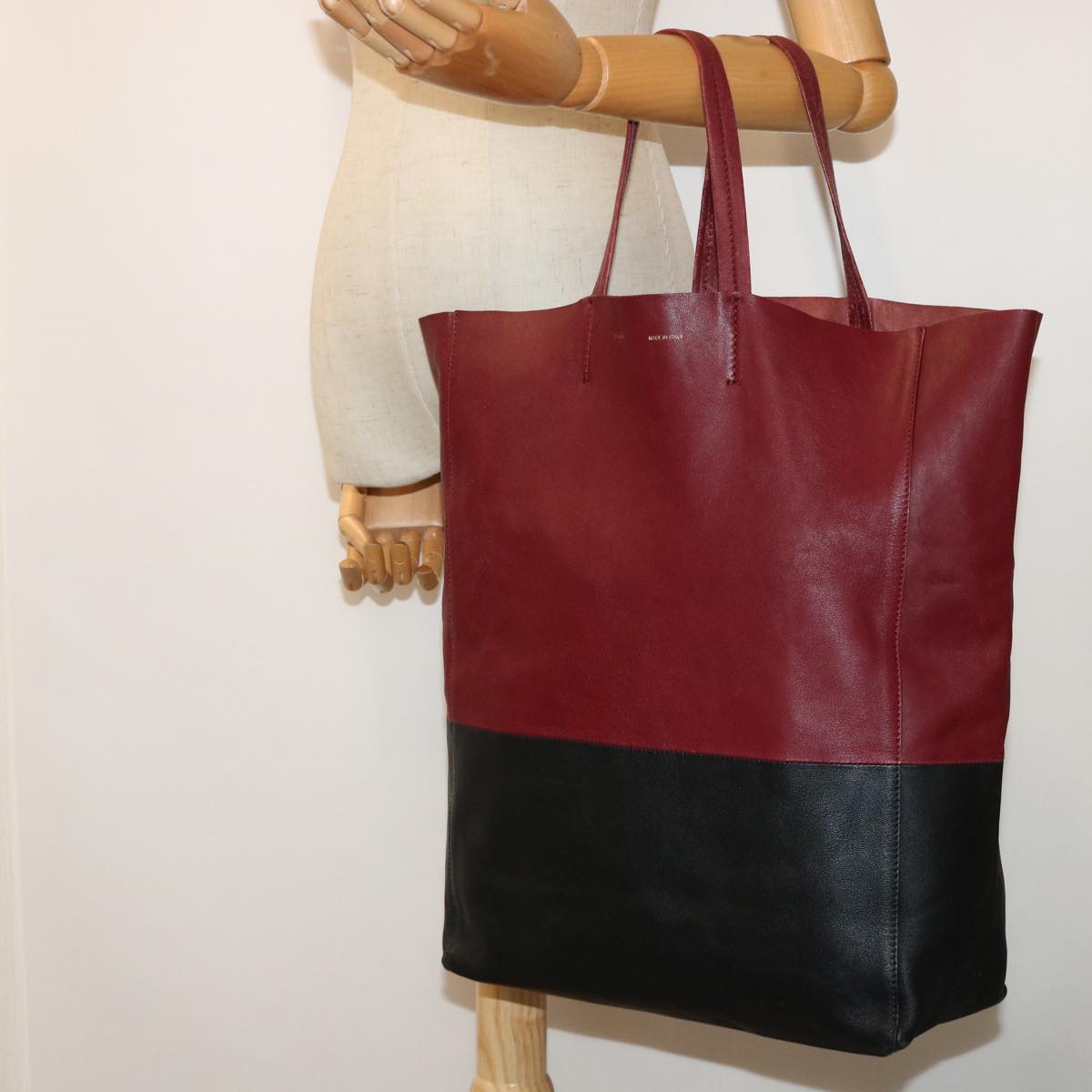 CELINE Tote Bag Leather Wine Red Auth bs7779