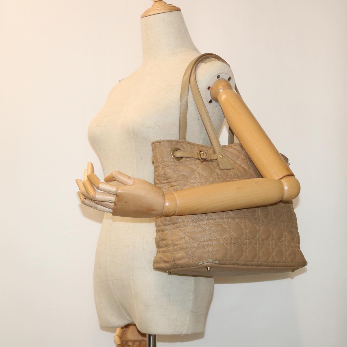 Christian Dior Canage Shoulder Bag Coated Canvas Beige Brown Auth bs7808