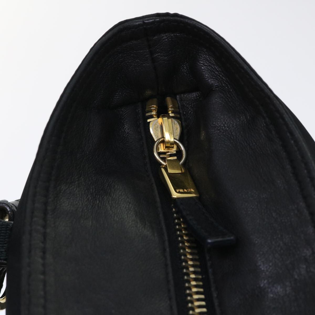 PRADA Shoulder Bag Leather nylon Black Auth bs7809