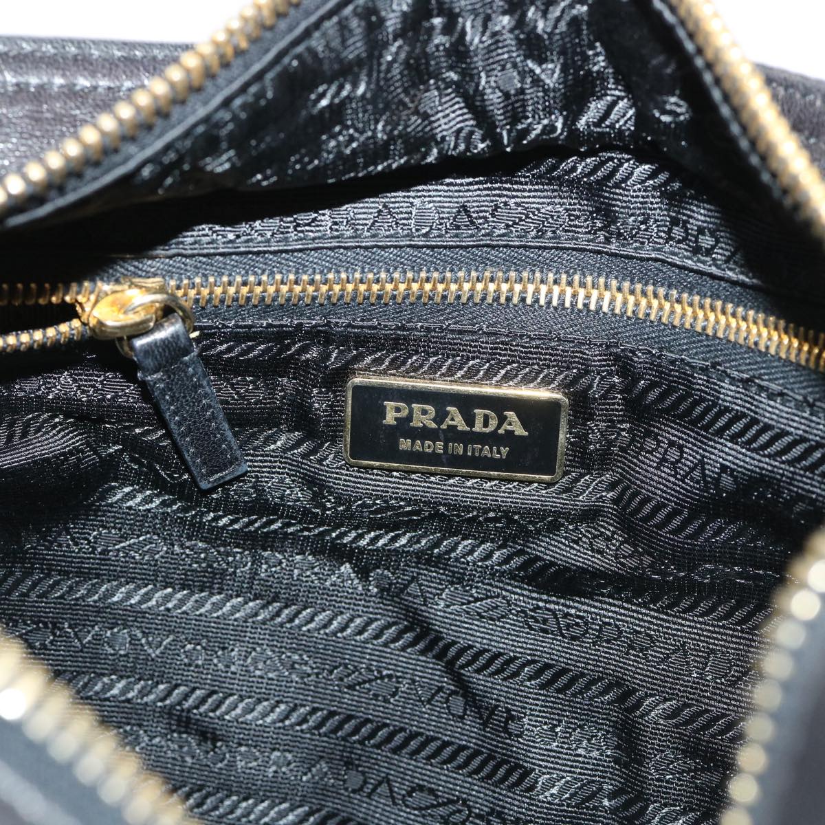 PRADA Shoulder Bag Leather nylon Black Auth bs7809