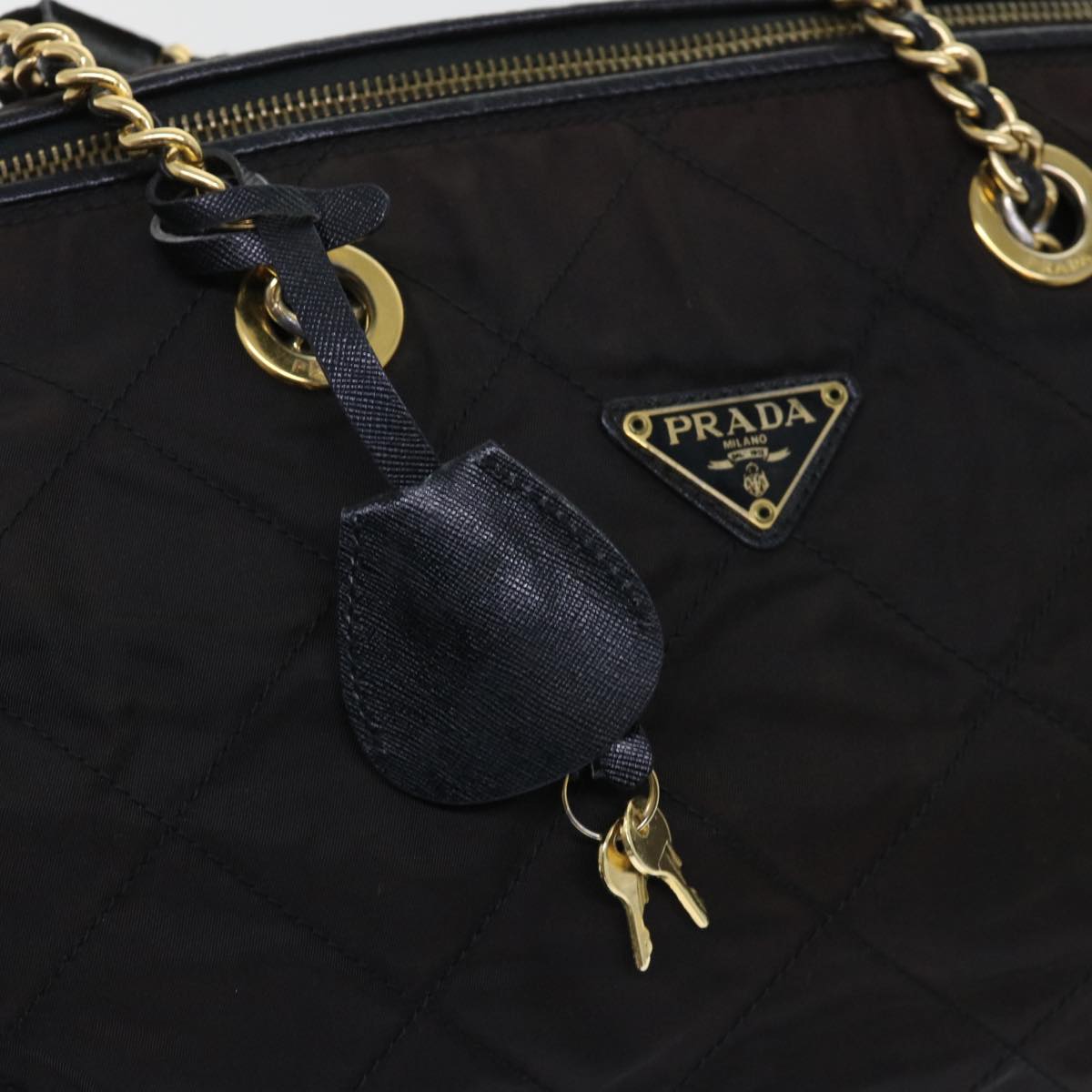 PRADA Quilted Chain Boston Bag Nylon Black Auth bs7811