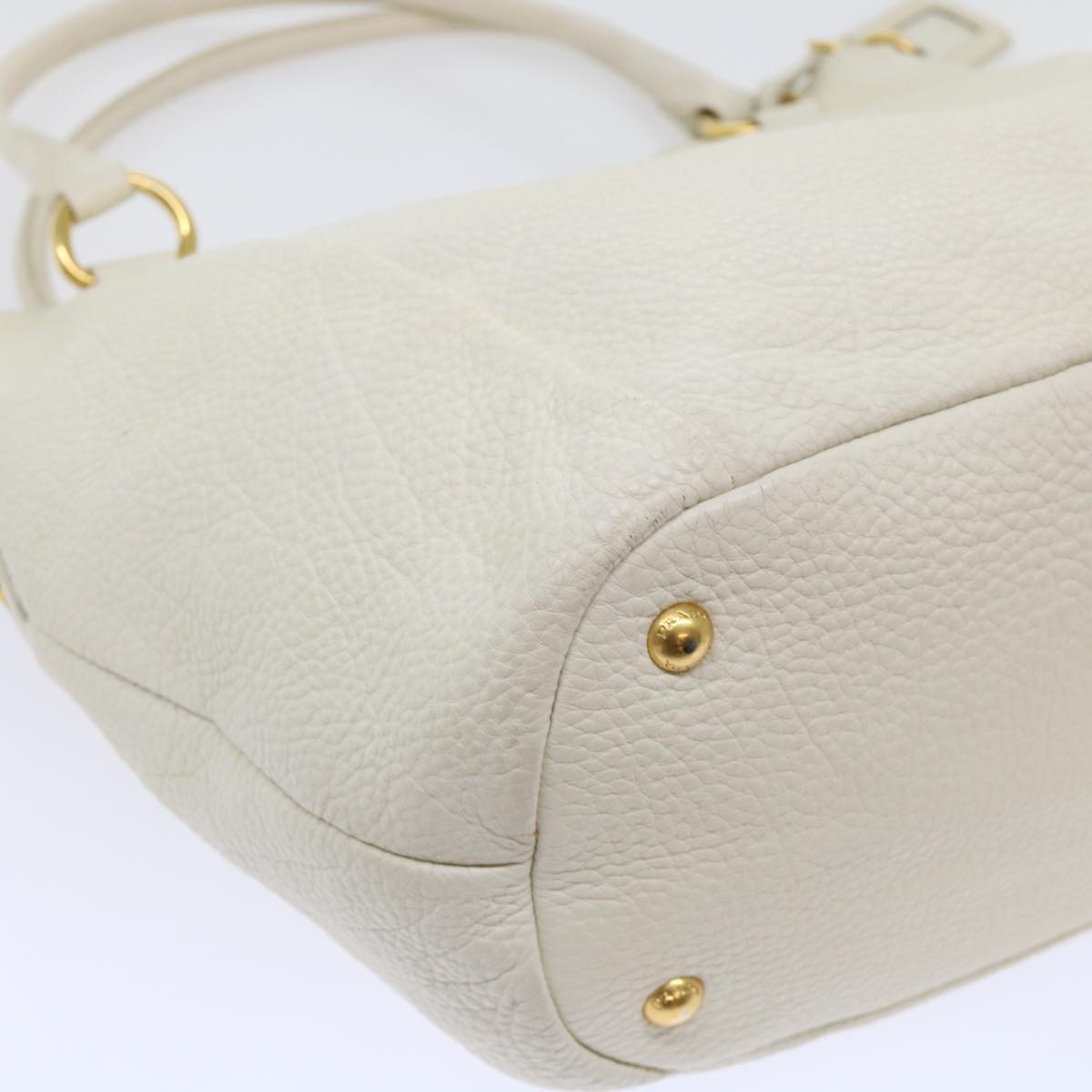 PRADA Shoulder Bag Leather White Auth bs7829