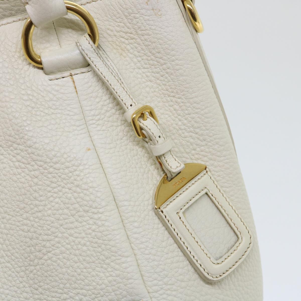 PRADA Shoulder Bag Leather White Auth bs7829