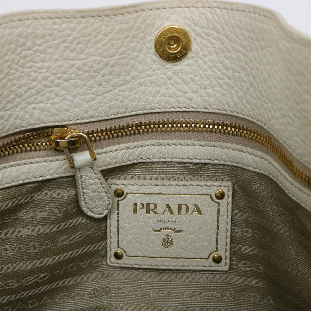 PRADA Shoulder Bag Leather White Auth bs7829