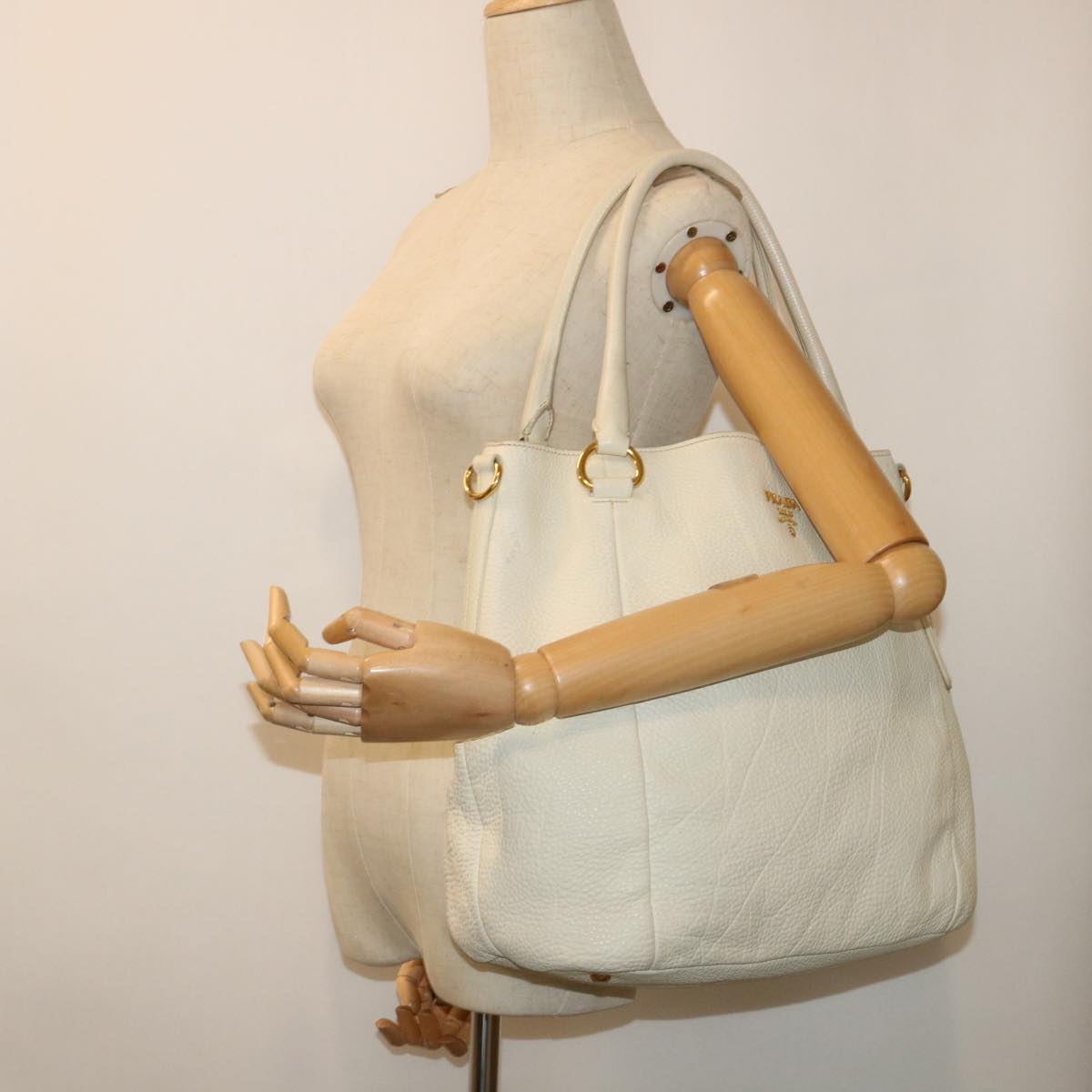 PRADA Shoulder Bag Leather White Auth bs7829