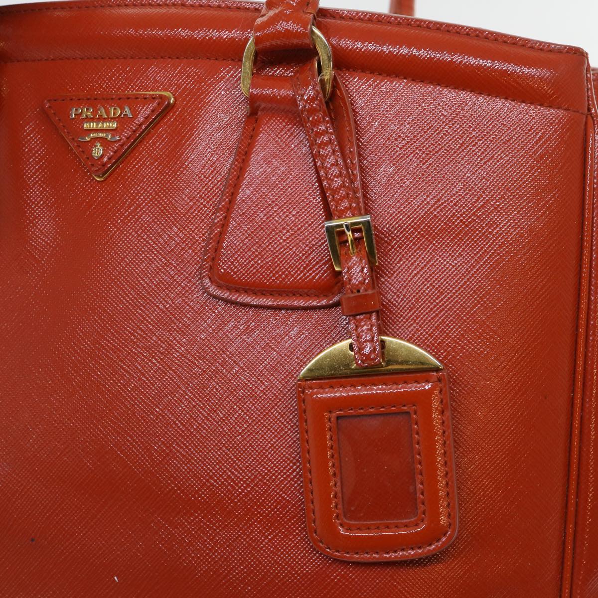 PRADA Safiano Leather Hand Bag Orange Auth bs7830