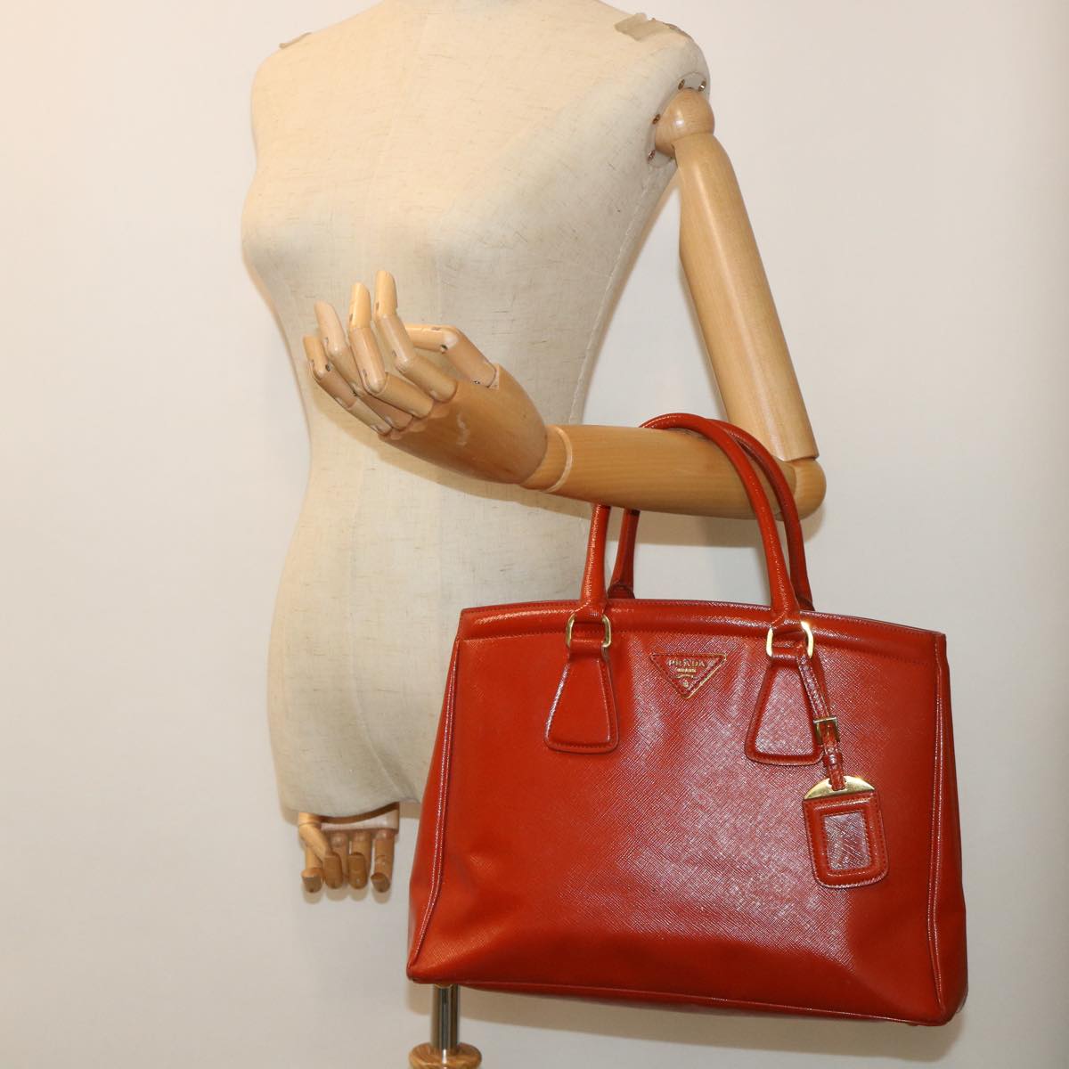 PRADA Safiano Leather Hand Bag Orange Auth bs7830