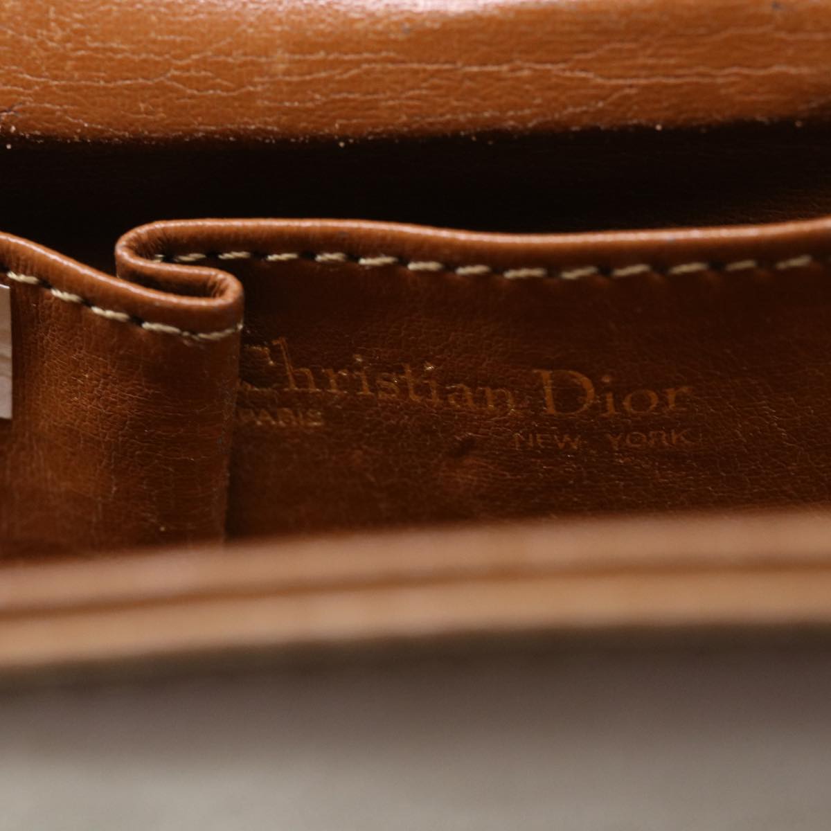 Christian Dior Chain Shoulder Bag Leather Brown Auth bs7846