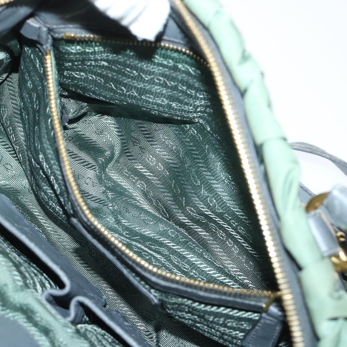 PRADA Shoulder Bag Nylon Leather 2way Khaki Auth bs7857