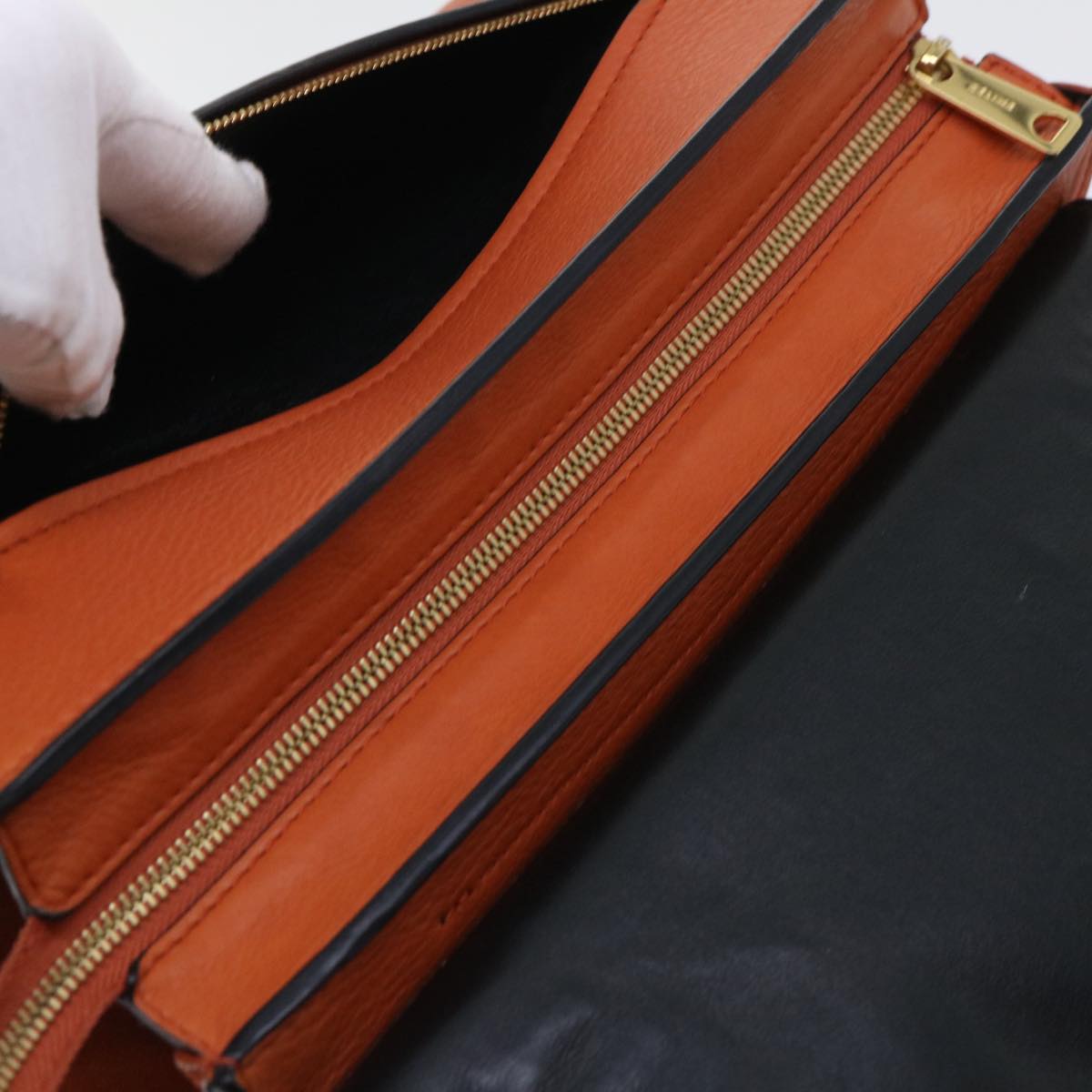 CELINE Shoulder Bag Leather 2way Orange Auth bs7869