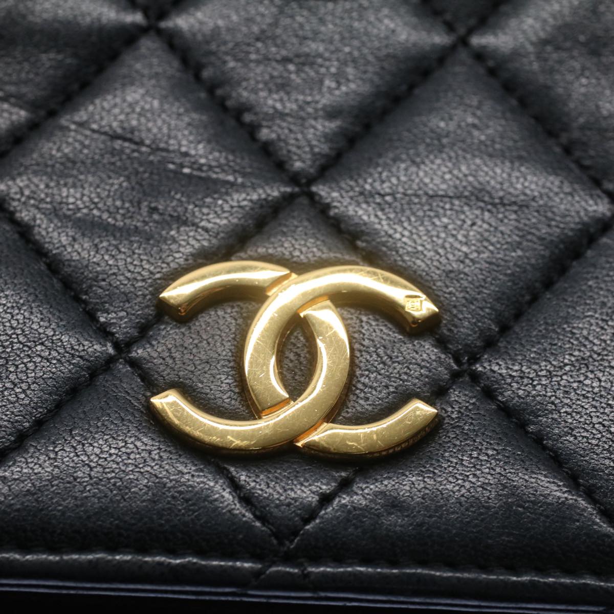 CHANEL Matelasse Chain Shoulder Bag Lamb Skin Black CC Auth bs7898