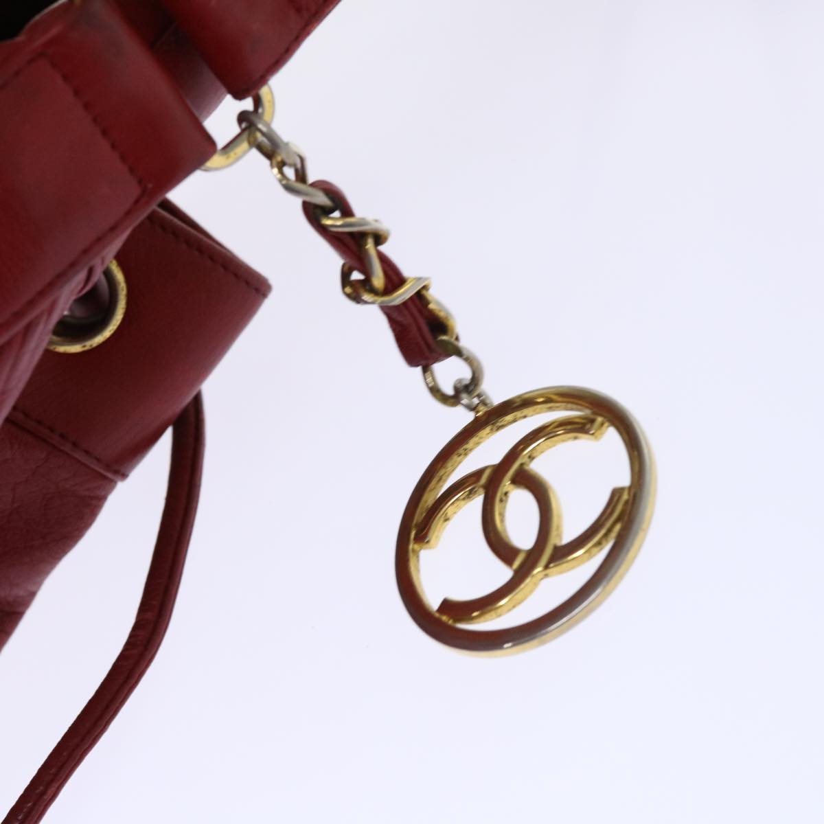 CHANEL Chain Shoulder Bag Lamb Skin Red CC Auth bs7902