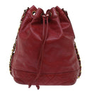CHANEL Chain Shoulder Bag Lamb Skin Red CC Auth bs7902-13