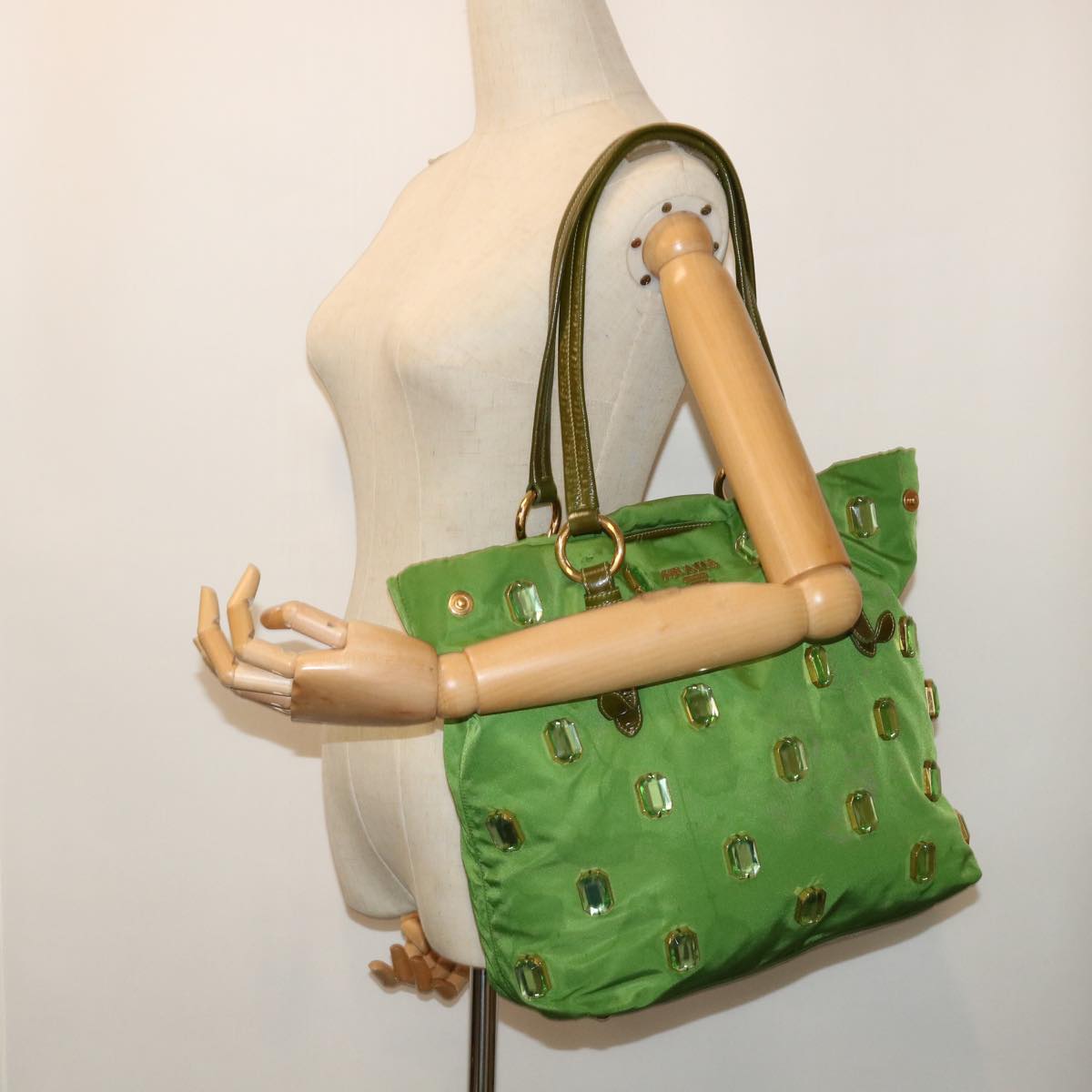 PRADA Bijoux Shoulder Bag Nylon Green Auth bs7931