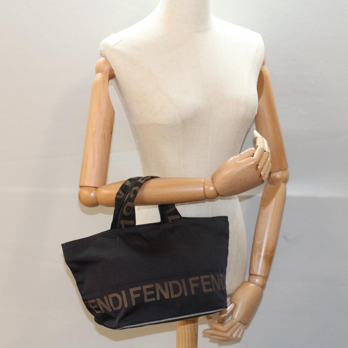 FENDI Hand Bag Nylon Black Auth bs7932