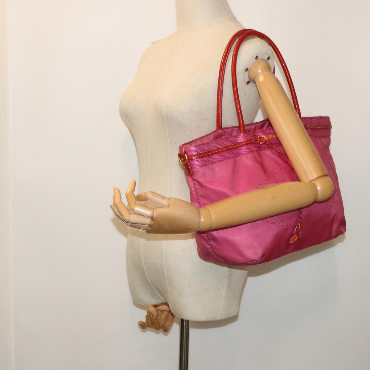 PRADA Tote Bag Nylon Pink Auth bs7955