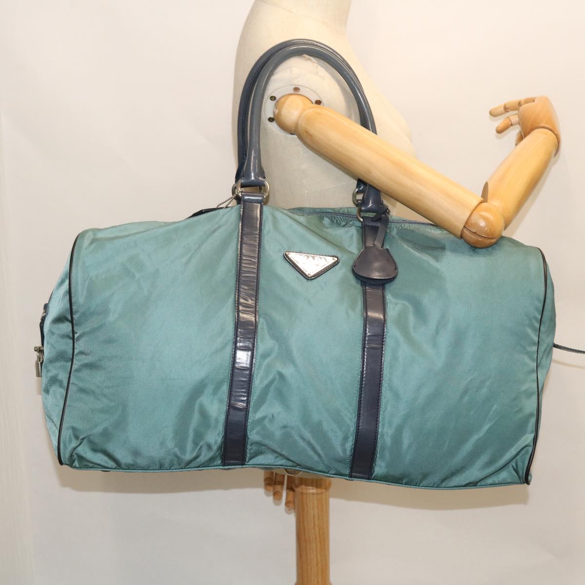 PRADA Boston Bag Nylon Blue Green Auth bs7968