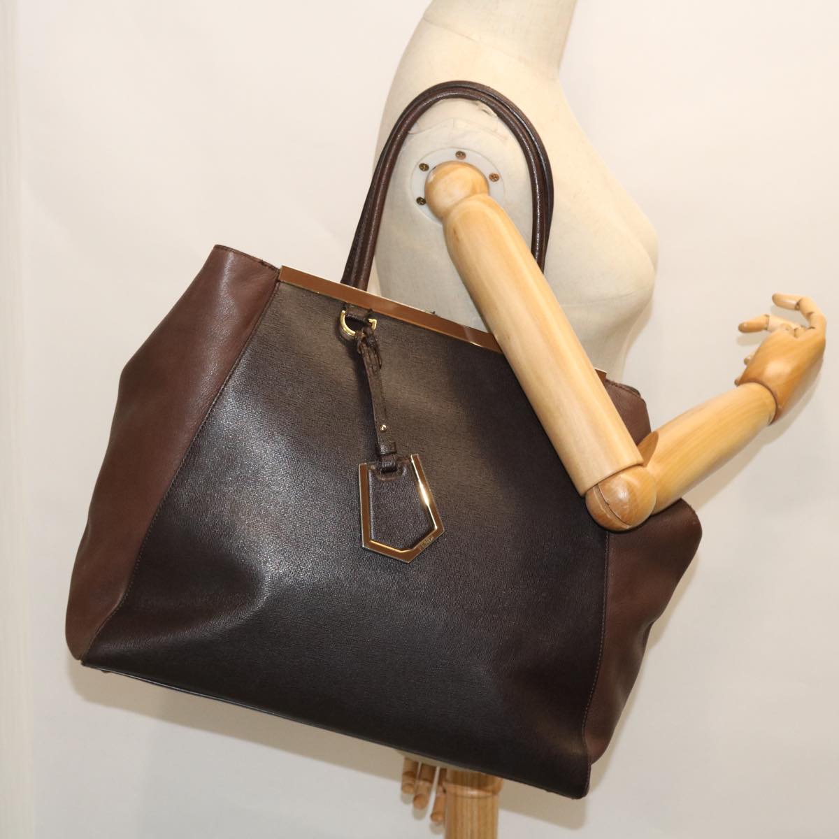 FENDI Hand Bag Leather PVC Leather Brown Auth bs8008