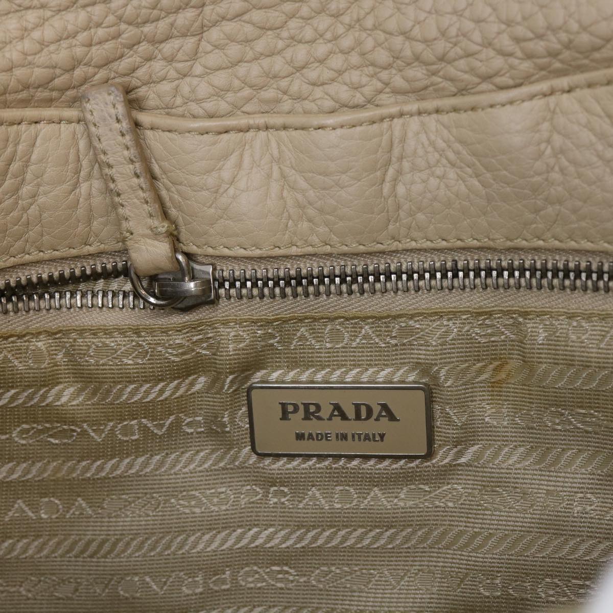 PRADA Shoulder Bag Leather Beige Auth bs8087