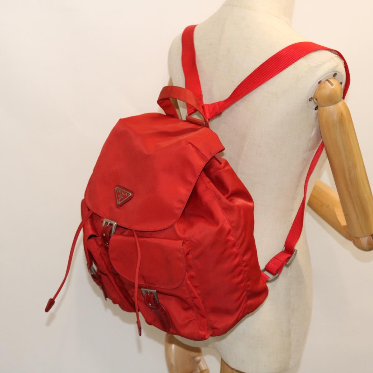 PRADA Backpack Nylon Leather Red Auth bs8103