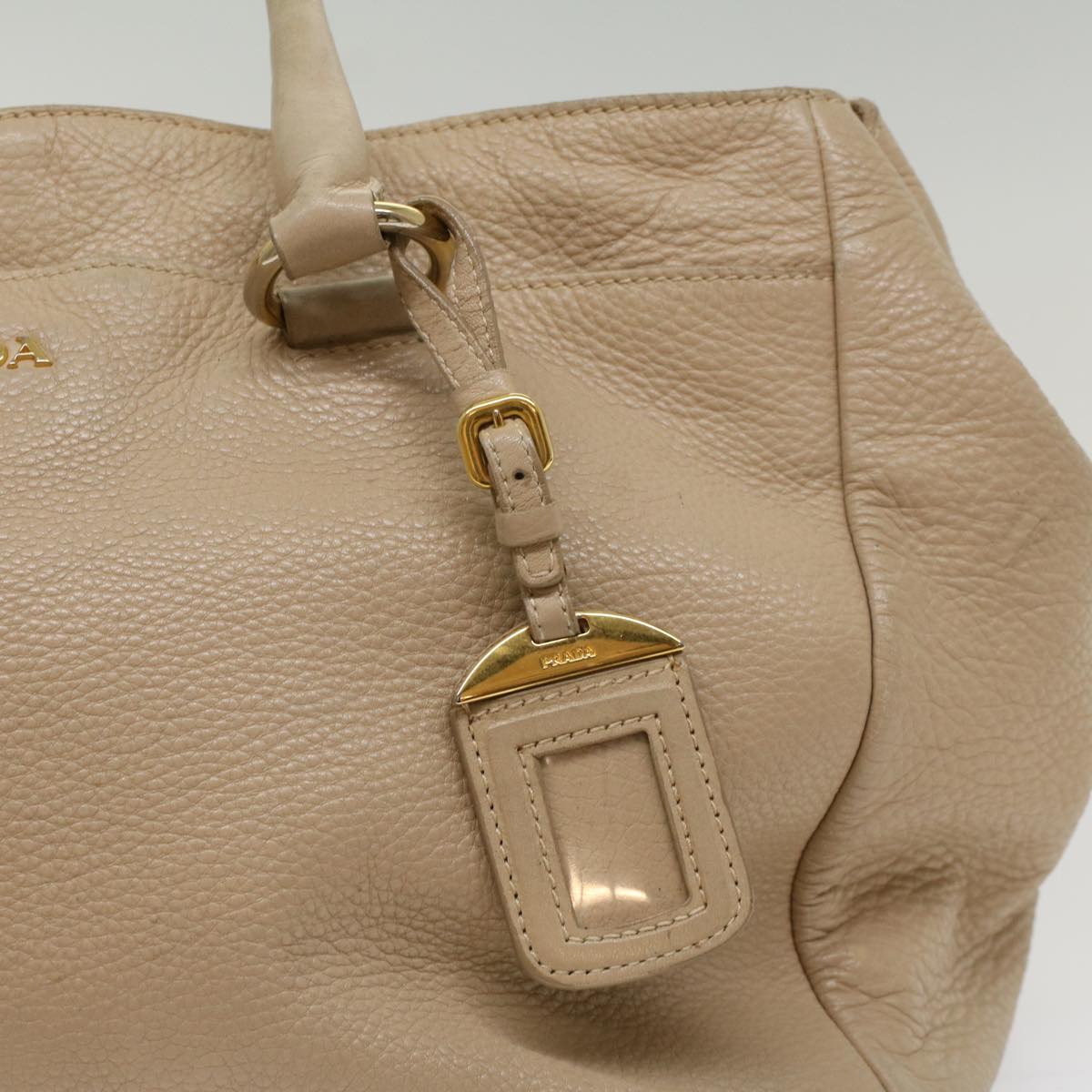 PRADA Shoulder Bag Leather Beige Auth bs8119