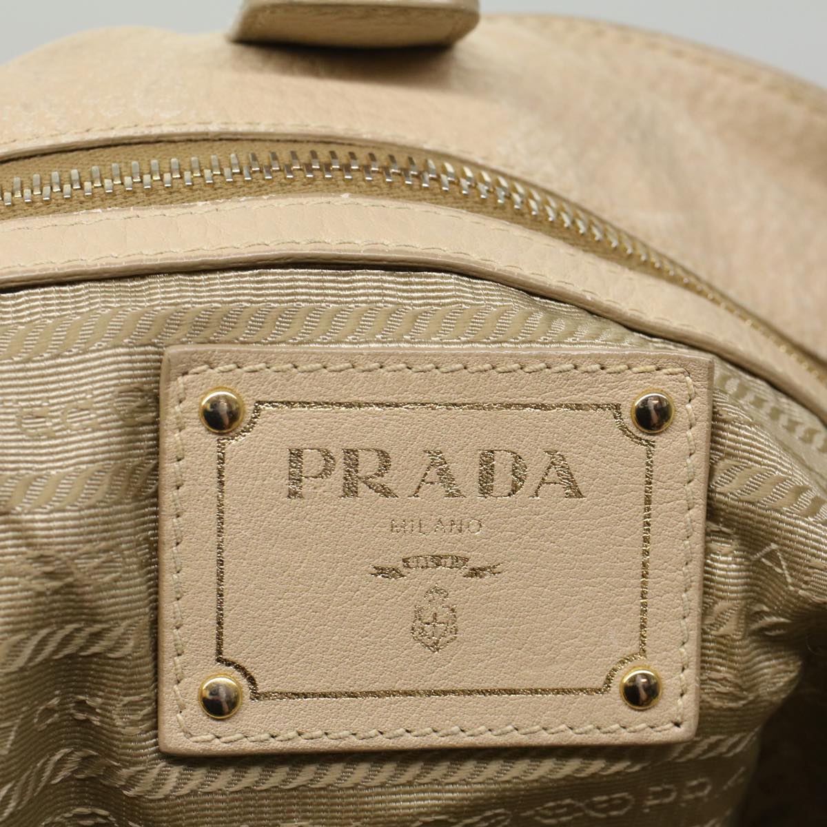 PRADA Shoulder Bag Leather Beige Auth bs8119