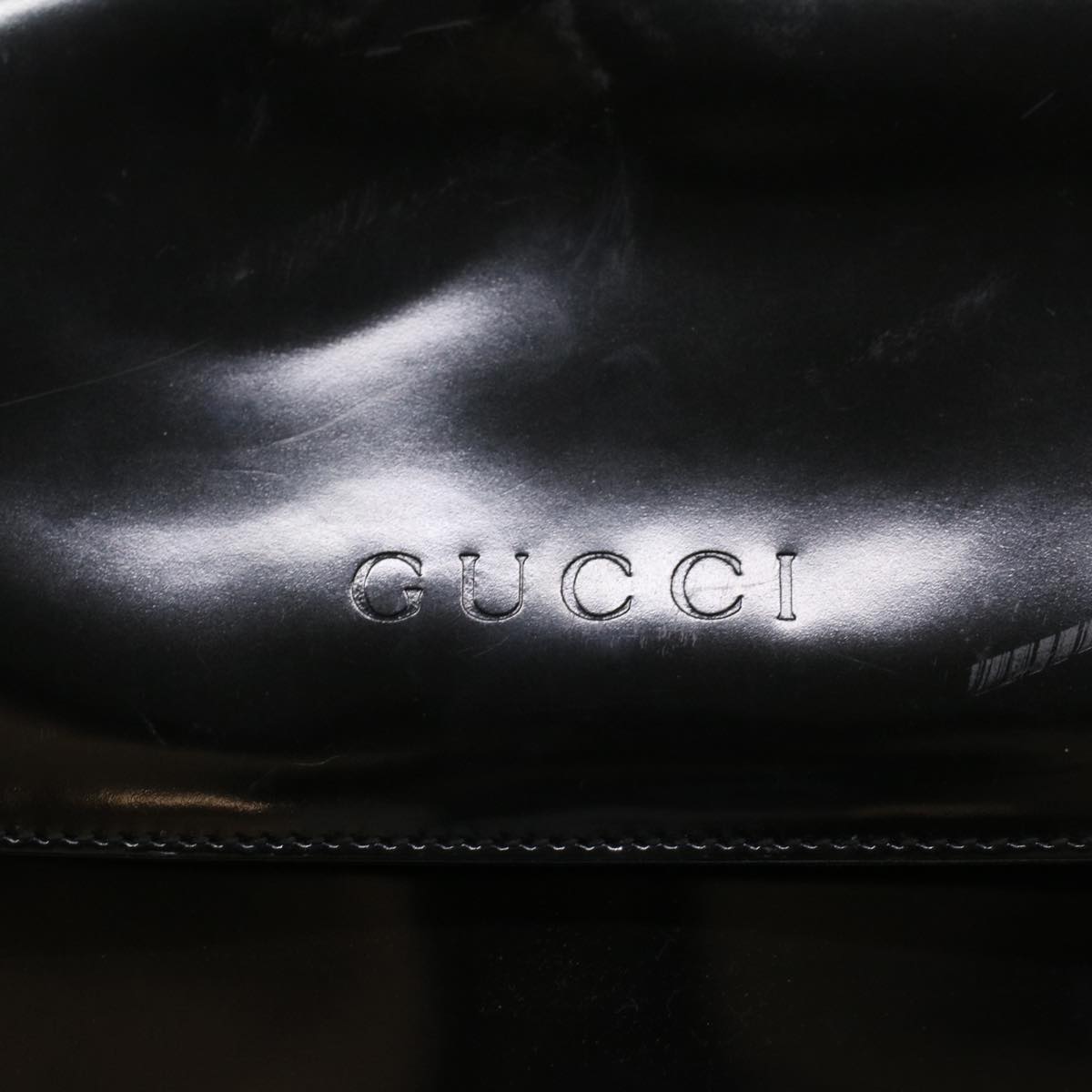 GUCCI Bamboo Shoulder Bag Patent leather Black Auth bs8138